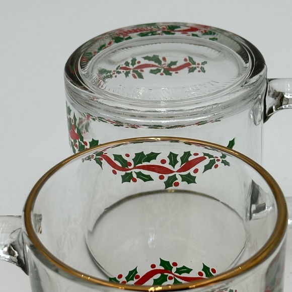 Libbey Glass Coffee Mugs Christmas Holly & Ribbon set of 2 - Picture 9 of 16